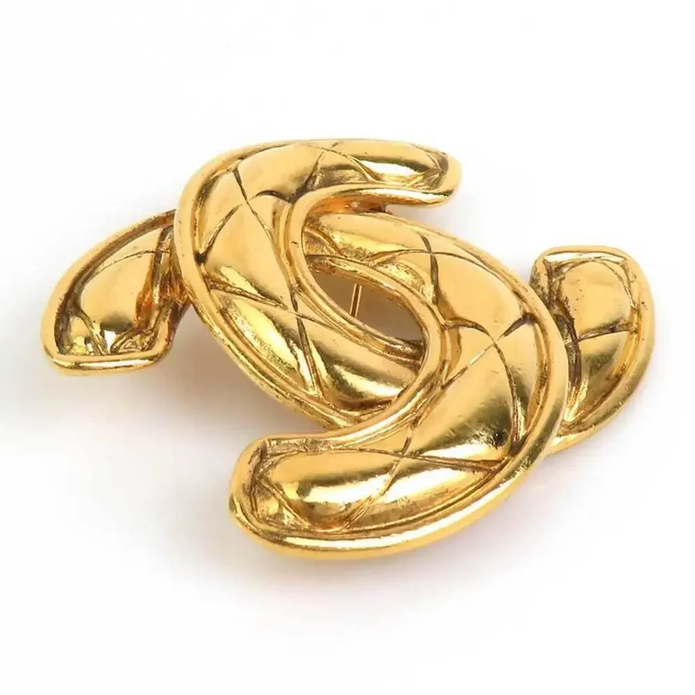 CHANEL Authentic Gold Logo Brooch